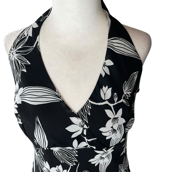 Y2K ALYN PAIGE Made in USA Size 11/12 MED Black & White Floral Halter Dress - Picture 8 of 10